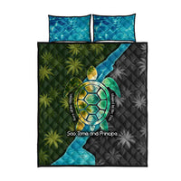 Sea Turtle Sao Tome and Principe Quilt Bed Set with Ocean Tide and Tropical Palm Design
