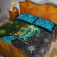 Sea Turtle Sao Tome and Principe Quilt Bed Set with Ocean Tide and Tropical Palm Design
