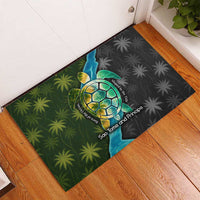 Sea Turtle Sao Tome and Principe Rubber Doormat with Ocean Tide and Tropical Palm Design