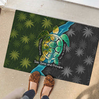 Sea Turtle Sao Tome and Principe Rubber Doormat with Ocean Tide and Tropical Palm Design