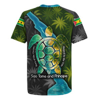 Sea Turtle Sao Tome and Principe Rugby Jersey with Ocean Tide and Tropical Palm Design