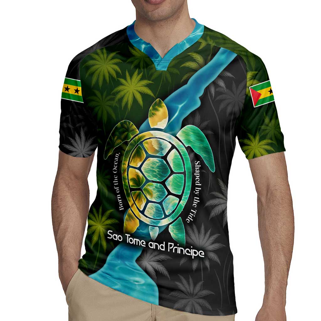 Sea Turtle Sao Tome and Principe Rugby Jersey with Ocean Tide and Tropical Palm Design