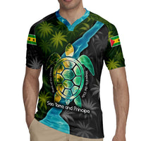 Sea Turtle Sao Tome and Principe Rugby Jersey with Ocean Tide and Tropical Palm Design
