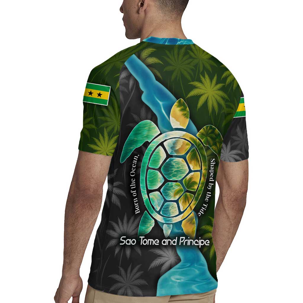 Sea Turtle Sao Tome and Principe Rugby Jersey with Ocean Tide and Tropical Palm Design