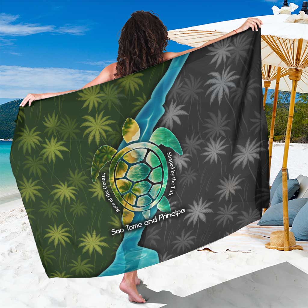 Sea Turtle Sao Tome and Principe Sarong with Ocean Tide and Tropical Palm Design