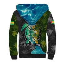 Sea Turtle Sao Tome and Principe Sherpa Hoodie with Ocean Tide and Tropical Palm Design