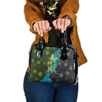 Sea Turtle Sao Tome and Principe Shoulder Handbag with Ocean Tide and Tropical Palm Design