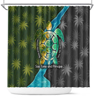 Sea Turtle Sao Tome and Principe Shower Curtain with Ocean Tide and Tropical Palm Design