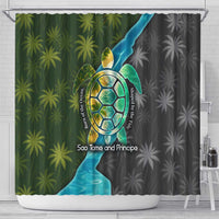 Sea Turtle Sao Tome and Principe Shower Curtain with Ocean Tide and Tropical Palm Design