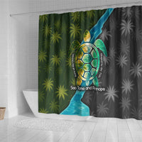 Sea Turtle Sao Tome and Principe Shower Curtain with Ocean Tide and Tropical Palm Design