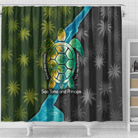 Sea Turtle Sao Tome and Principe Shower Curtain with Ocean Tide and Tropical Palm Design