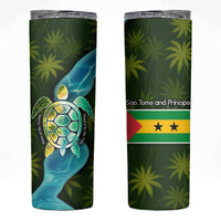 Sea Turtle Sao Tome and Principe Skinny Tumbler with Ocean Tide and Tropical Palm Design