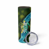 Sea Turtle Sao Tome and Principe Skinny Tumbler with Ocean Tide and Tropical Palm Design
