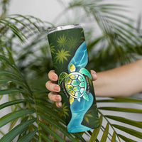 Sea Turtle Sao Tome and Principe Skinny Tumbler with Ocean Tide and Tropical Palm Design