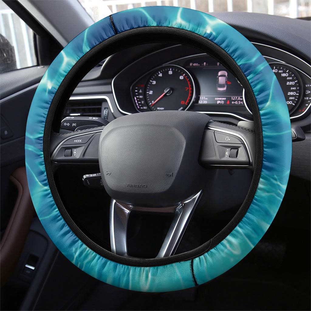 Sea Turtle Sao Tome and Principe Steering Wheel Cover with Ocean Tide and Tropical Palm Design