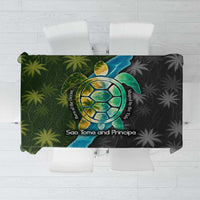 Sea Turtle Sao Tome and Principe Tablecloth with Ocean Tide and Tropical Palm Design