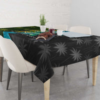 Sea Turtle Sao Tome and Principe Tablecloth with Ocean Tide and Tropical Palm Design