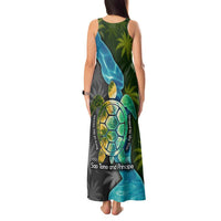 Sea Turtle Sao Tome and Principe Tank Maxi Dress with Ocean Tide and Tropical Palm Design