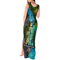 Sea Turtle Sao Tome and Principe Tank Maxi Dress with Ocean Tide and Tropical Palm Design