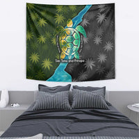 Sea Turtle Sao Tome and Principe Tapestry with Ocean Tide and Tropical Palm Design