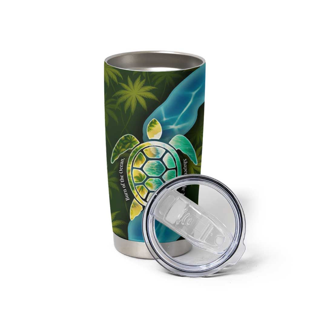 Sea Turtle Sao Tome and Principe Tumbler Cup with Ocean Tide and Tropical Palm Design