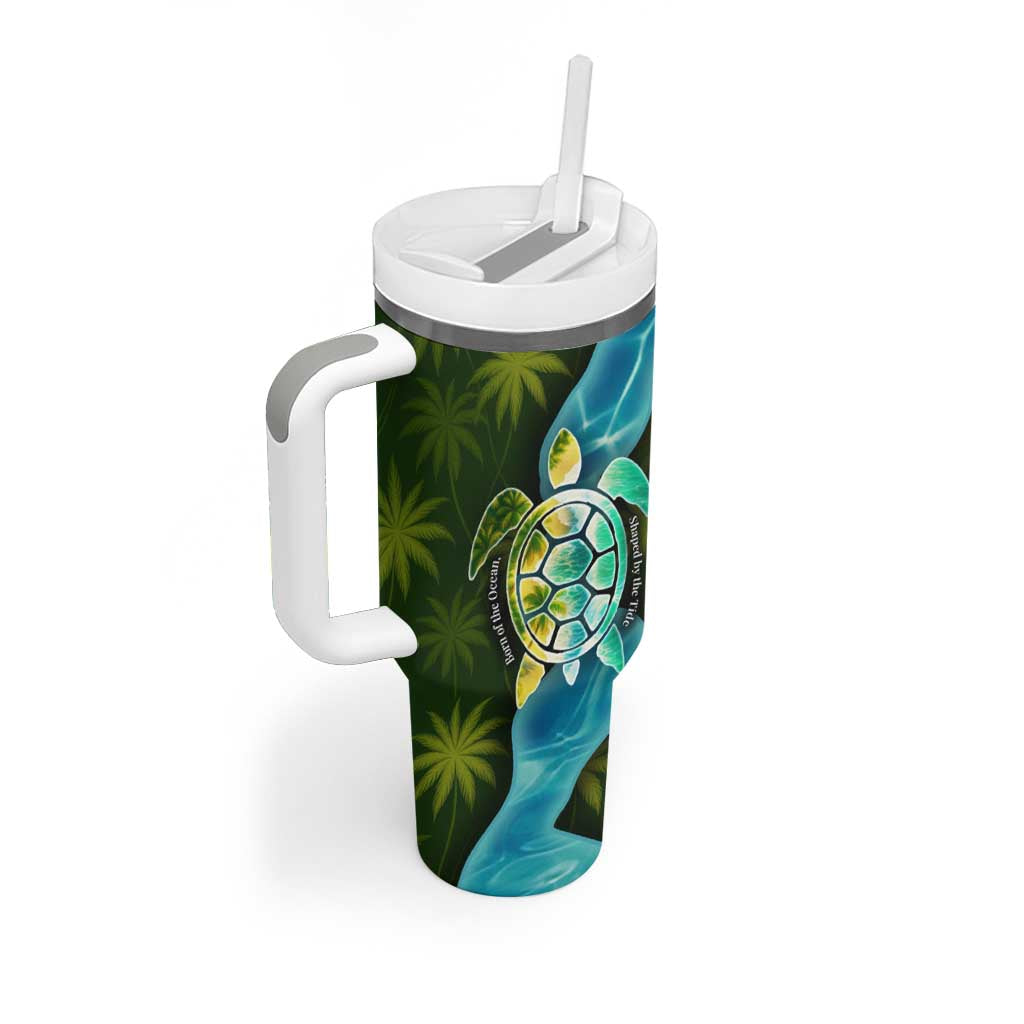 Sea Turtle Sao Tome and Principe Tumbler With Handle with Ocean Tide and Tropical Palm Design