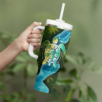 Sea Turtle Sao Tome and Principe Tumbler With Handle with Ocean Tide and Tropical Palm Design