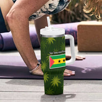 Sea Turtle Sao Tome and Principe Tumbler With Handle with Ocean Tide and Tropical Palm Design