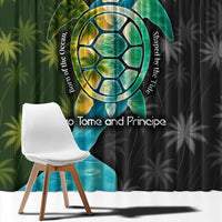 Sea Turtle Sao Tome and Principe Window Curtain with Ocean Tide and Tropical Palm Design
