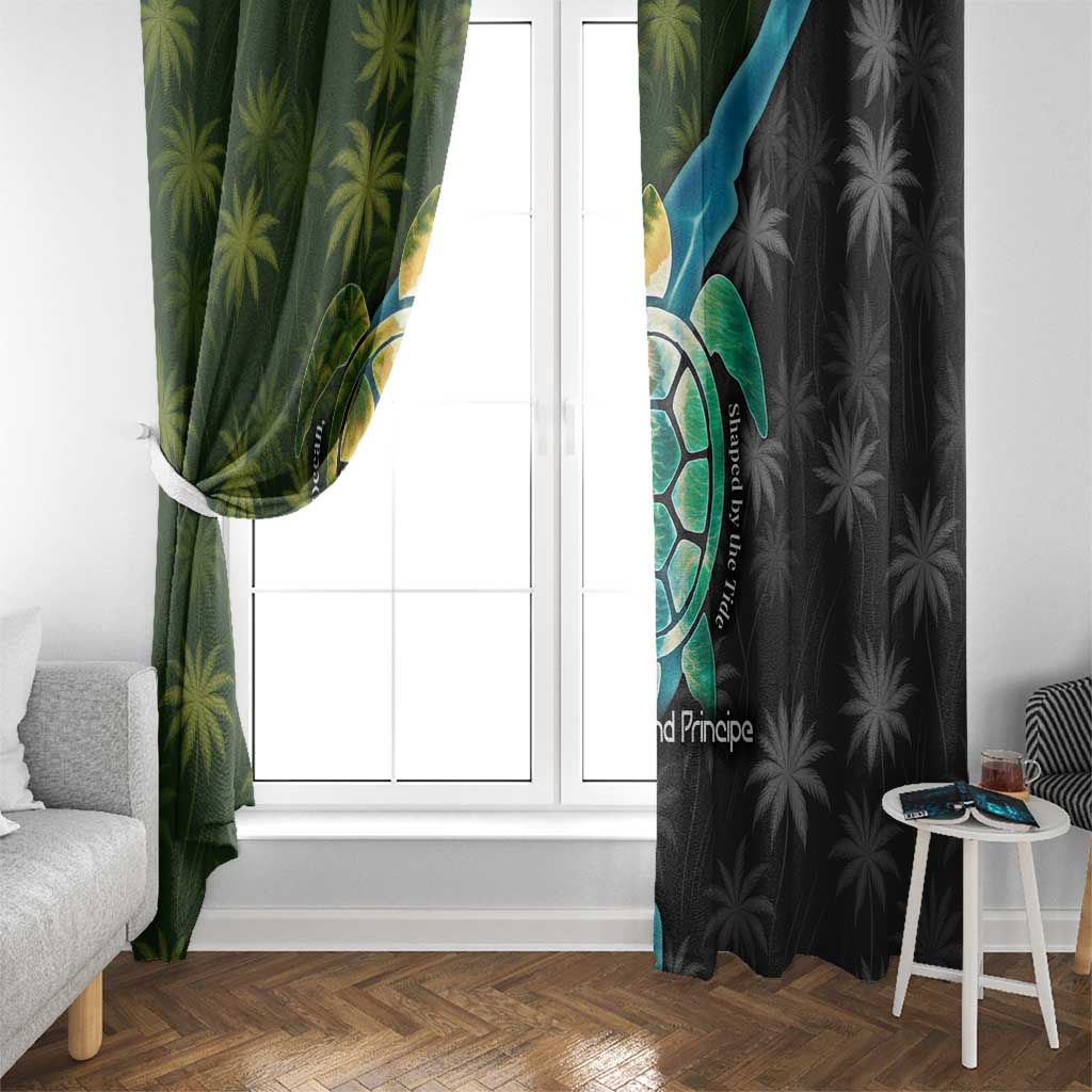 Sea Turtle Sao Tome and Principe Window Curtain with Ocean Tide and Tropical Palm Design