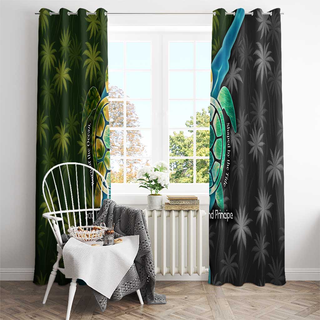Sea Turtle Sao Tome and Principe Window Curtain with Ocean Tide and Tropical Palm Design