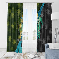 Sea Turtle Sao Tome and Principe Window Curtain with Ocean Tide and Tropical Palm Design