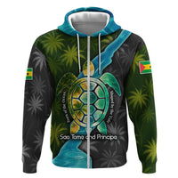 Sea Turtle Sao Tome and Principe Zip Hoodie with Ocean Tide and Tropical Palm Design