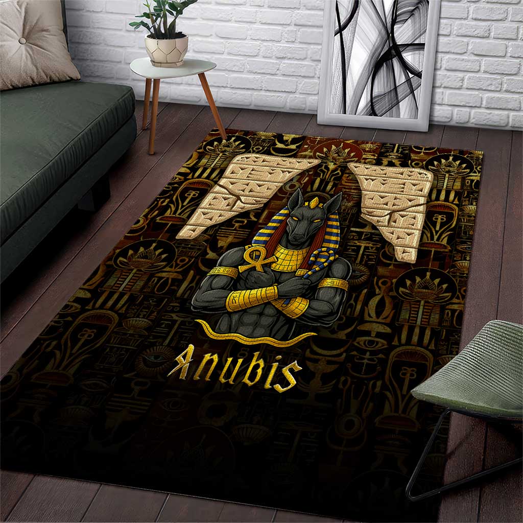 Anubis Egypt Area Rug with Ancient Hieroglyph Pharaoh Spirit