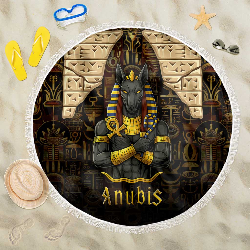 Anubis Egypt Beach Blanket with Ancient Hieroglyph Pharaoh Spirit