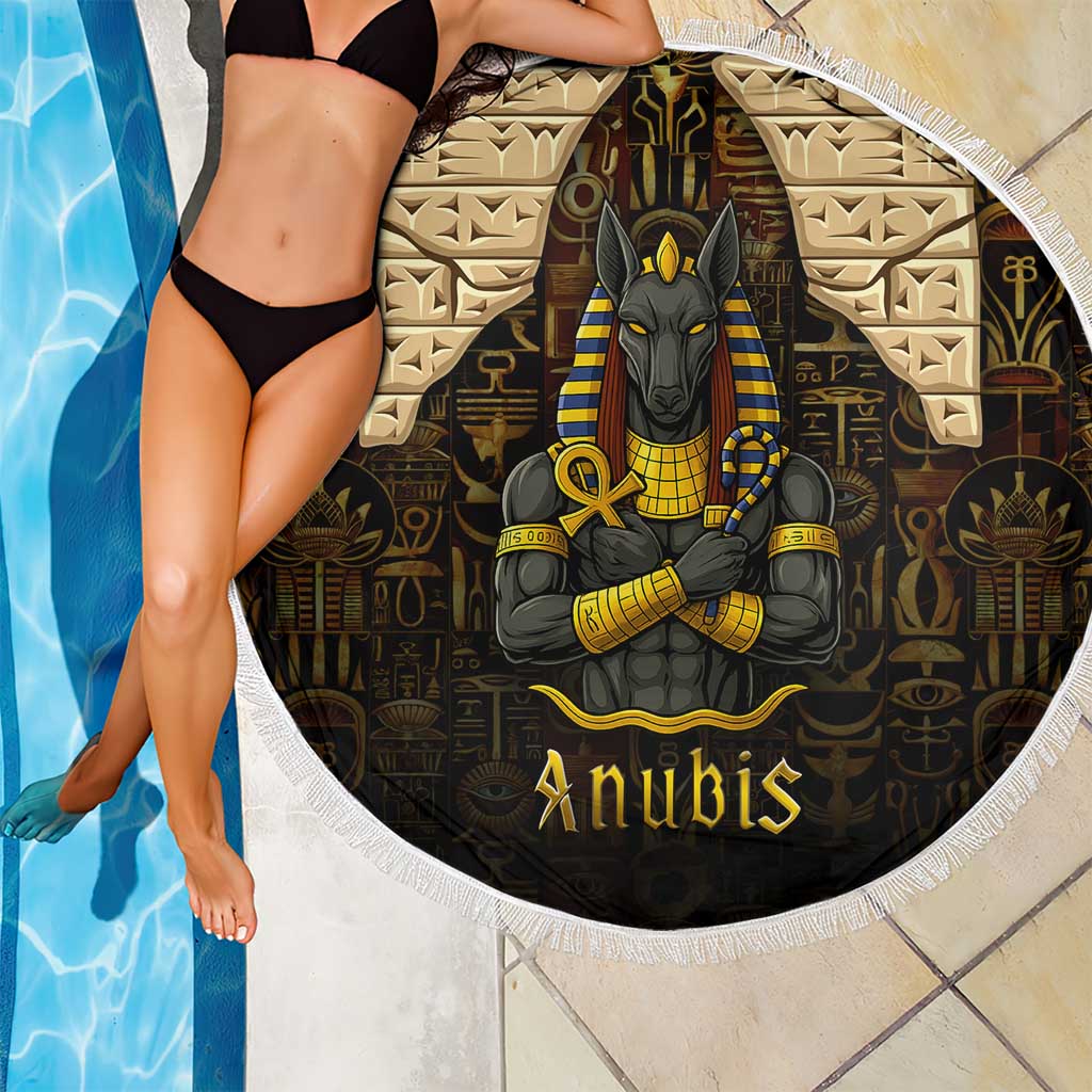 Anubis Egypt Beach Blanket with Ancient Hieroglyph Pharaoh Spirit