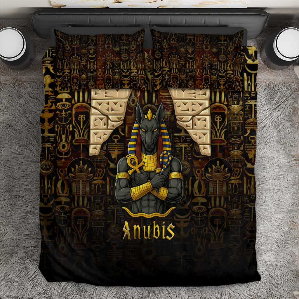 Anubis Egypt Bedding Set with Ancient Hieroglyph Pharaoh Spirit