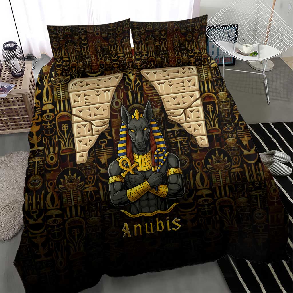 Anubis Egypt Bedding Set with Ancient Hieroglyph Pharaoh Spirit