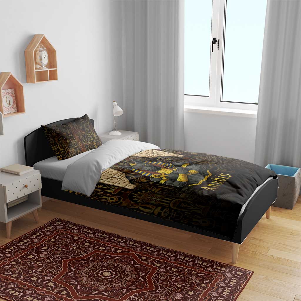 Anubis Egypt Bedding Set with Ancient Hieroglyph Pharaoh Spirit