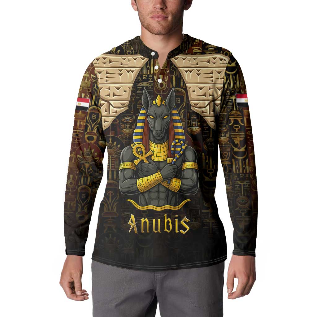 Anubis Egypt Button Sweatshirt with Ancient Hieroglyph Pharaoh Spirit