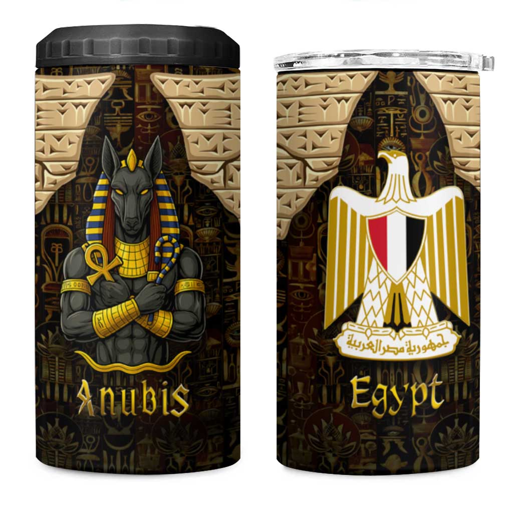 Anubis Egypt 4 in 1 Can Cooler Tumbler with Ancient Hieroglyph Pharaoh Spirit