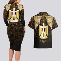 Anubis Egypt Couples Matching Long Sleeve Bodycon Dress and Hawaiian Shirt with Ancient Hieroglyph Pharaoh Spirit