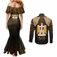 Anubis Egypt Couples Matching Mermaid Dress and Long Sleeve Button Shirt with Ancient Hieroglyph Pharaoh Spirit
