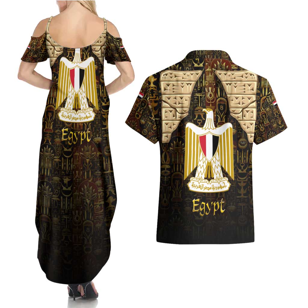 Anubis Egypt Couples Matching Summer Maxi Dress and Hawaiian Shirt with Ancient Hieroglyph Pharaoh Spirit
