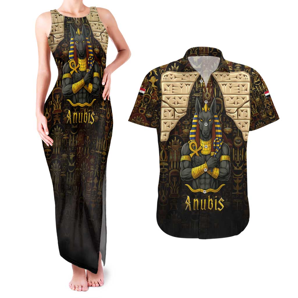 Anubis Egypt Couples Matching Tank Maxi Dress and Hawaiian Shirt with Ancient Hieroglyph Pharaoh Spirit