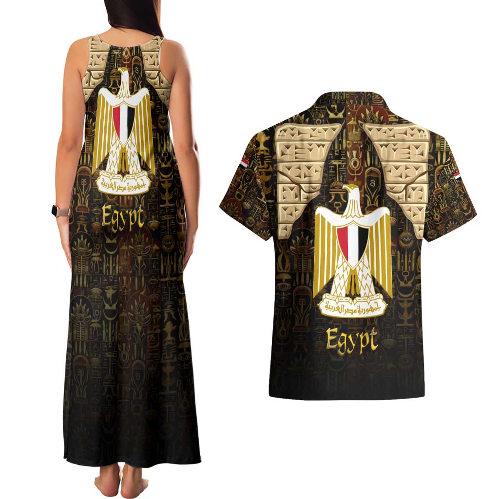 Anubis Egypt Couples Matching Tank Maxi Dress and Hawaiian Shirt with Ancient Hieroglyph Pharaoh Spirit