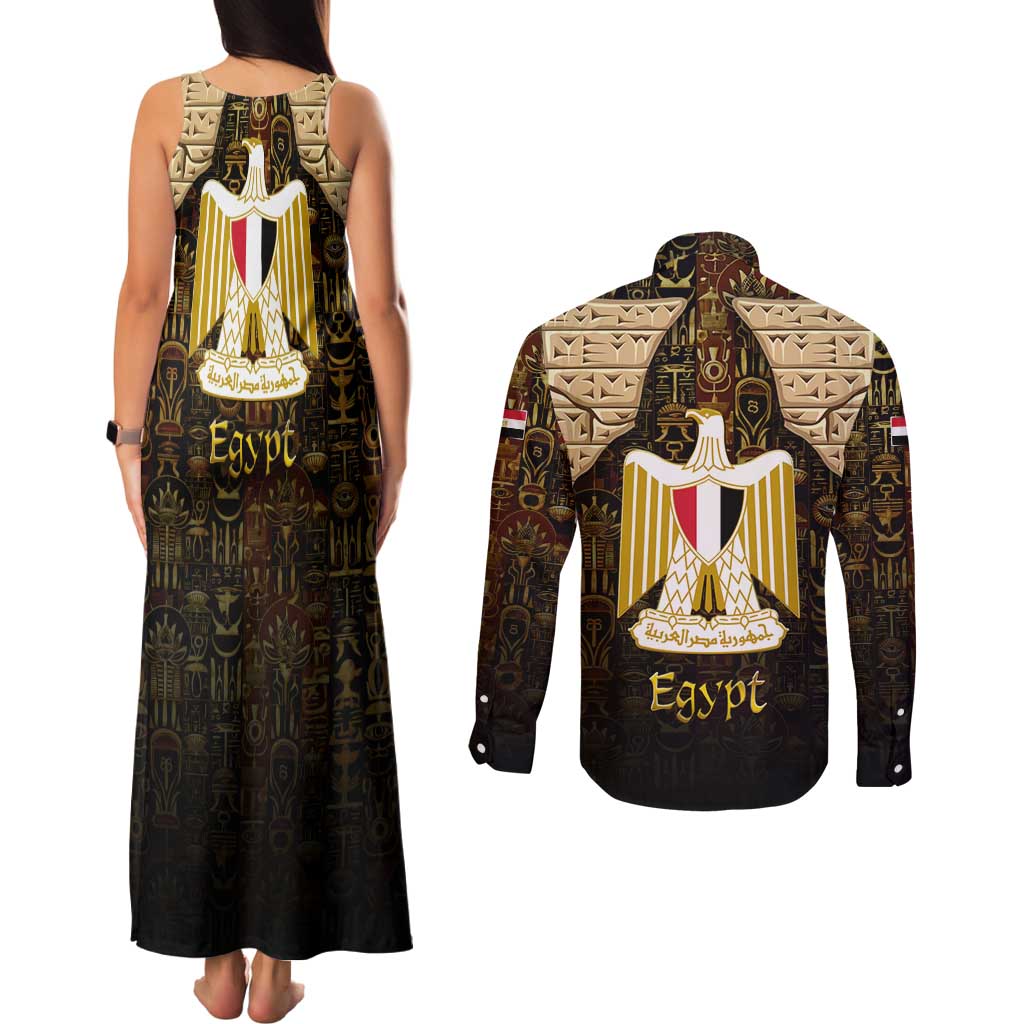 Anubis Egypt Couples Matching Tank Maxi Dress and Long Sleeve Button Shirt with Ancient Hieroglyph Pharaoh Spirit