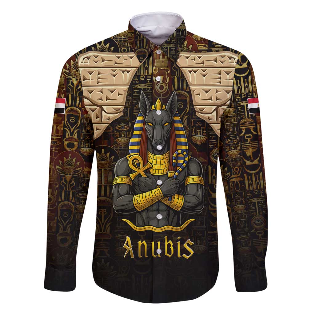 Anubis Egypt Family Matching Long Sleeve Bodycon Dress and Hawaiian Shirt with Ancient Hieroglyph Pharaoh Spirit