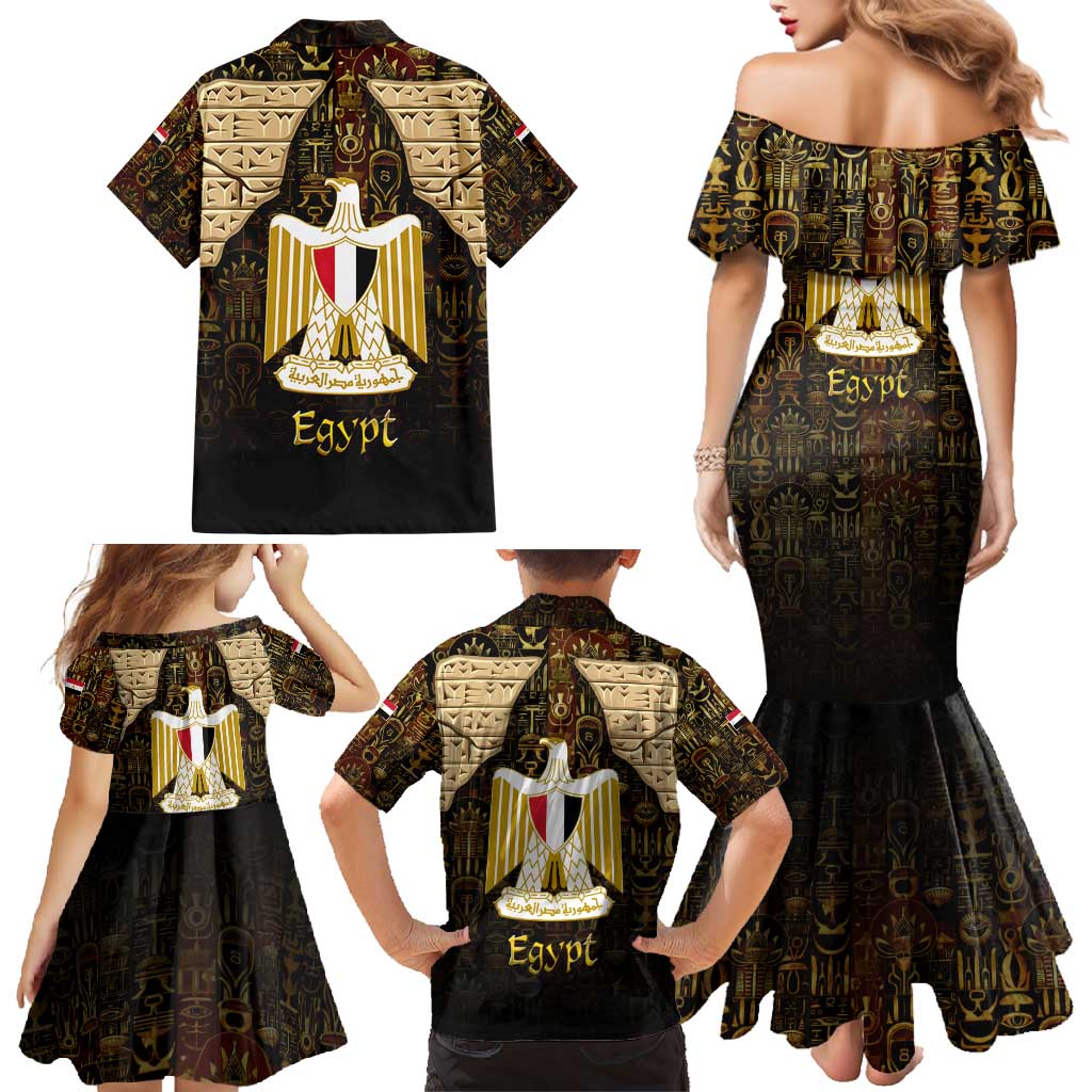 Anubis Egypt Family Matching Mermaid Dress and Hawaiian Shirt with Ancient Hieroglyph Pharaoh Spirit