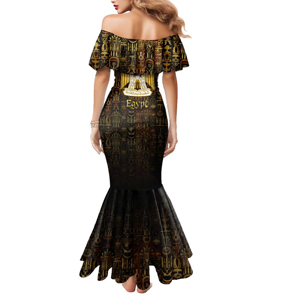 Anubis Egypt Family Matching Mermaid Dress and Hawaiian Shirt with Ancient Hieroglyph Pharaoh Spirit